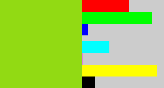 Hex color #92da13 - slime green