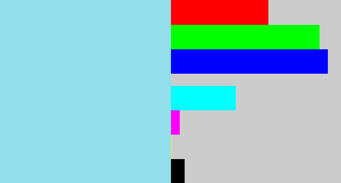 Hex color #92deea - light blue