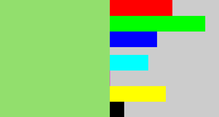 Hex color #92df6d - light grass green