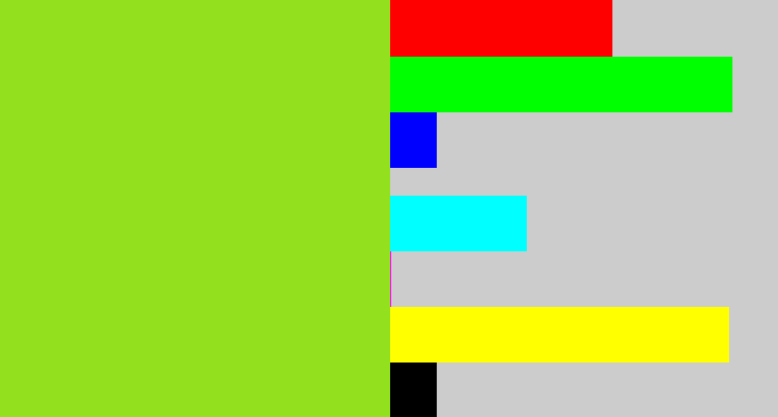 Hex color #92e01e - yellowish green