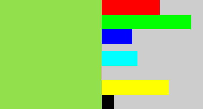 Hex color #92e04c - kiwi green