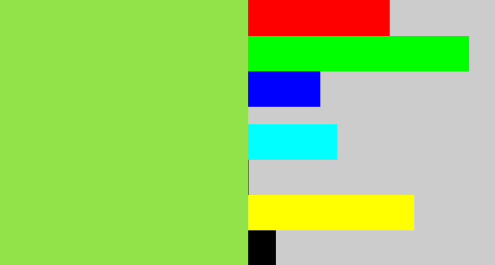 Hex color #92e34a - kiwi green