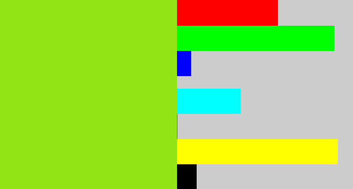 Hex color #92e415 - acid green