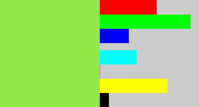 Hex color #92e74b - kiwi green