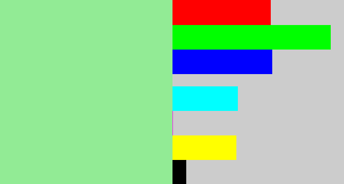 Hex color #92eb95 - mint green