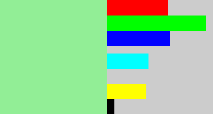 Hex color #92ee96 - mint green