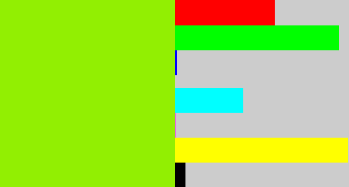 Hex color #92ef02 - acid green