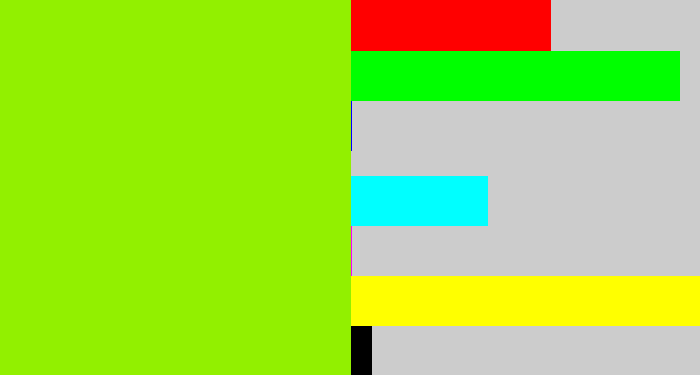 Hex color #92f000 - acid green