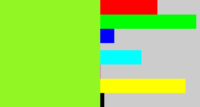 Hex color #92f624 - acid green