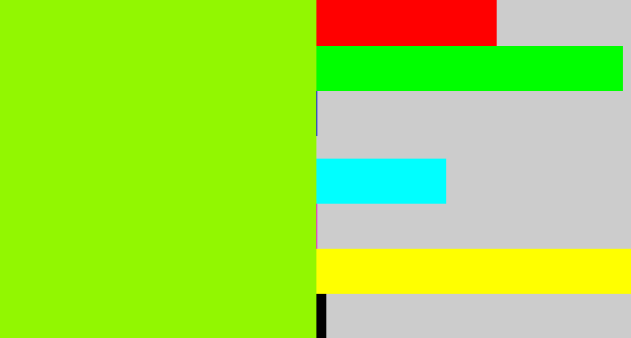 Hex color #92f701 - acid green