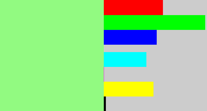 Hex color #92f981 - light green