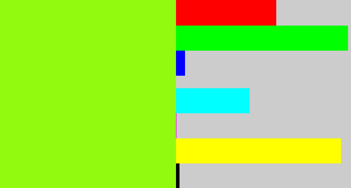 Hex color #92fa0e - acid green
