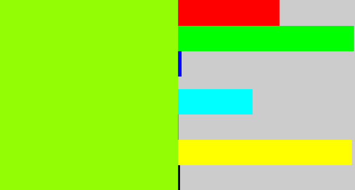 Hex color #92fd04 - acid green
