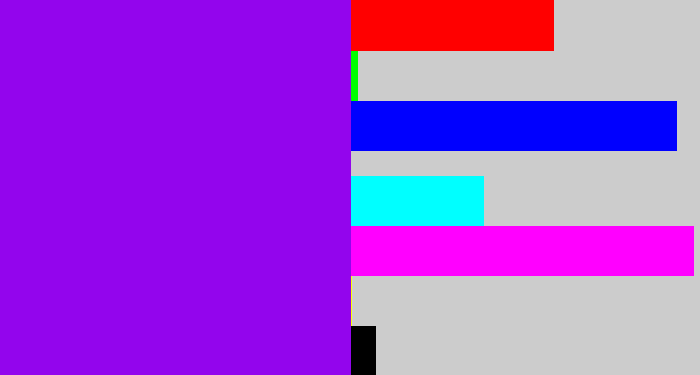 Hex color #9305ed - violet