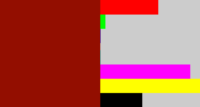 Hex color #930e00 - brick red
