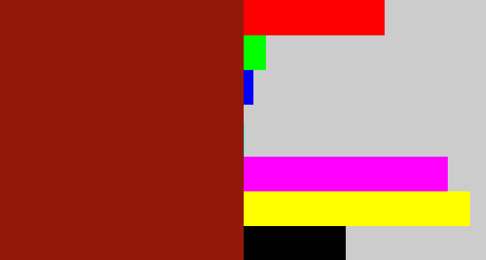 Hex color #93180a - brick red
