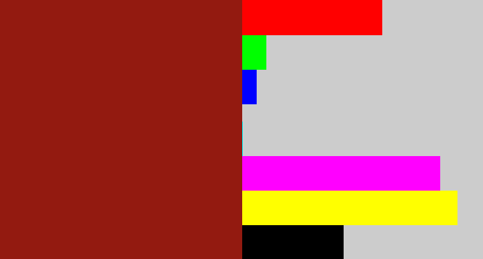 Hex color #931a10 - brick red
