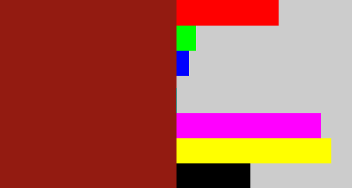 Hex color #931b11 - brick red