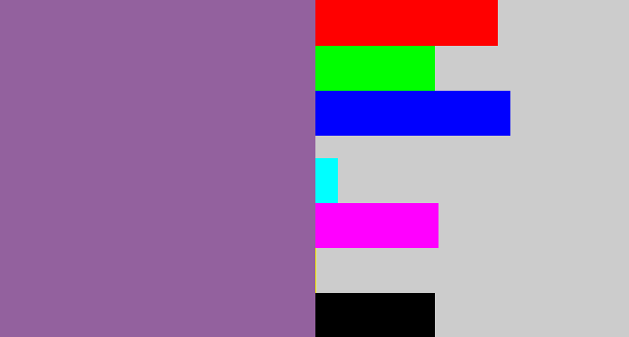 Hex color #93619e - faded purple