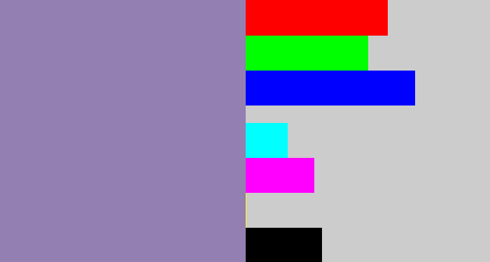 Hex color #937fb1 - heather