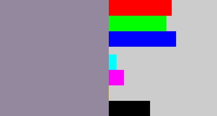 Hex color #93889e - purpley grey