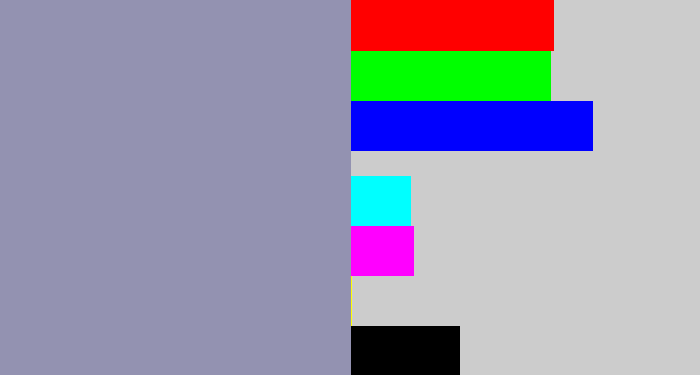 Hex color #9392b1 - bluey grey