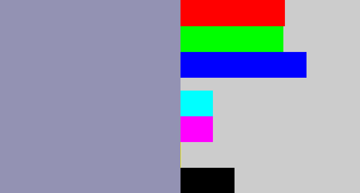 Hex color #9392b3 - bluey grey