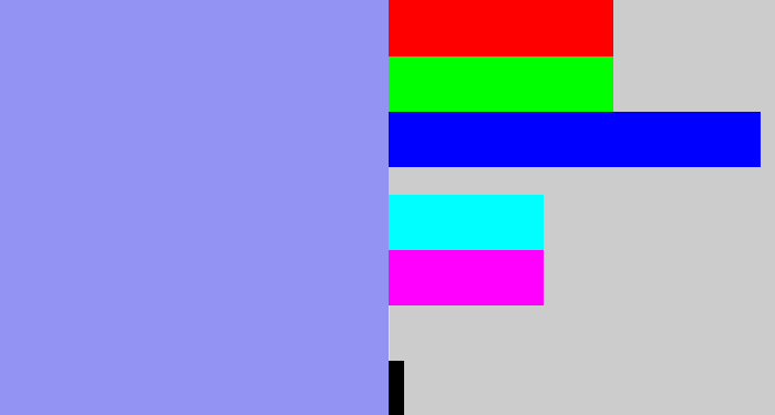 Hex color #9393f4 - periwinkle blue