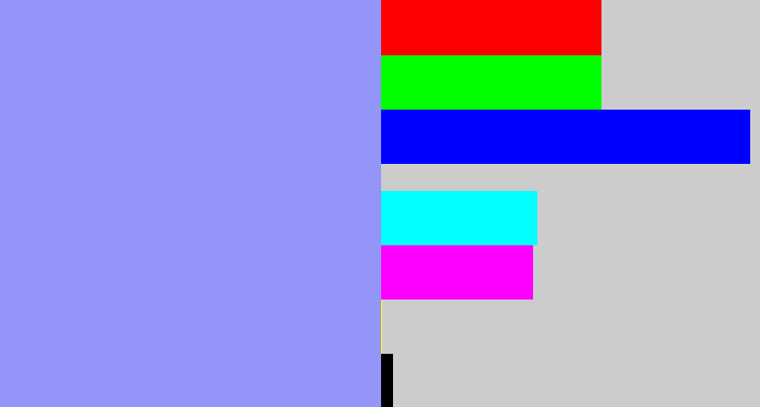 Hex color #9395f8 - periwinkle blue