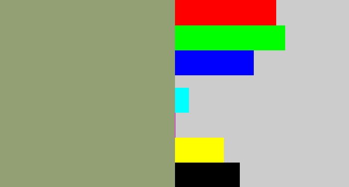 Hex color #93a074 - grey/green