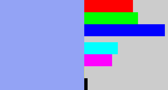 Hex color #93a3f5 - periwinkle blue