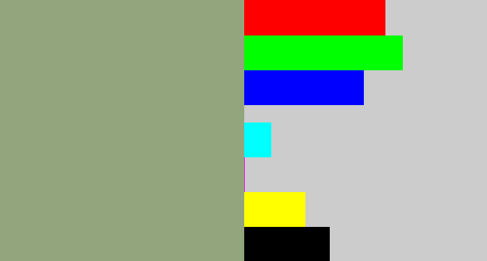 Hex color #93a57c - grey/green