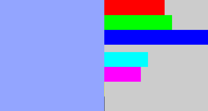 Hex color #93a5ff - periwinkle blue