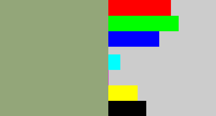 Hex color #93a679 - grey/green