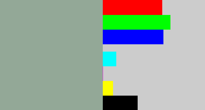 Hex color #93a897 - greenish grey