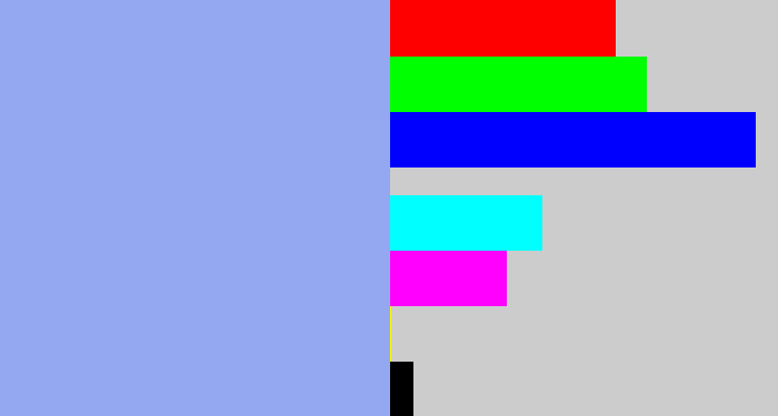 Hex color #93a8f0 - periwinkle blue