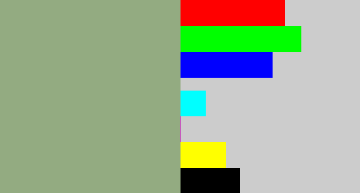 Hex color #93ab81 - greenish grey