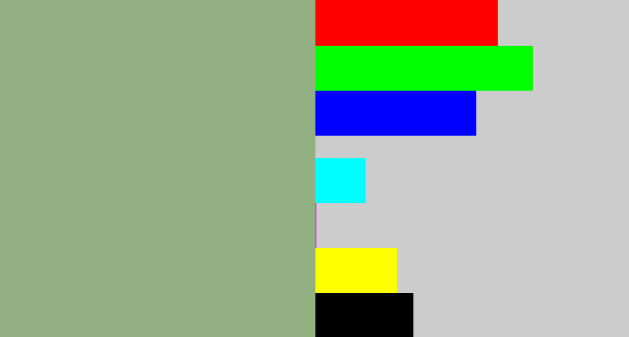 Hex color #93b083 - greenish grey