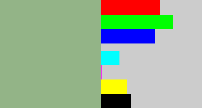 Hex color #93b487 - greenish grey