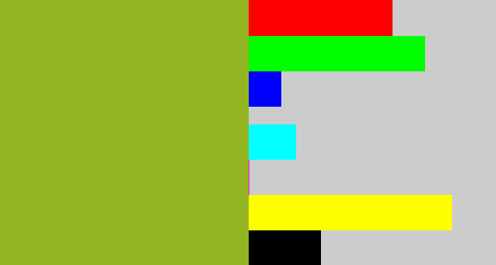 Hex color #93b521 - sickly green