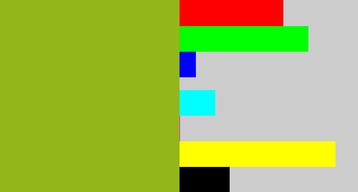 Hex color #93b718 - sickly green