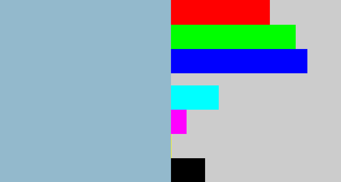 Hex color #93b9cc - light grey blue