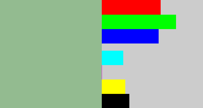 Hex color #93bb90 - greenish grey