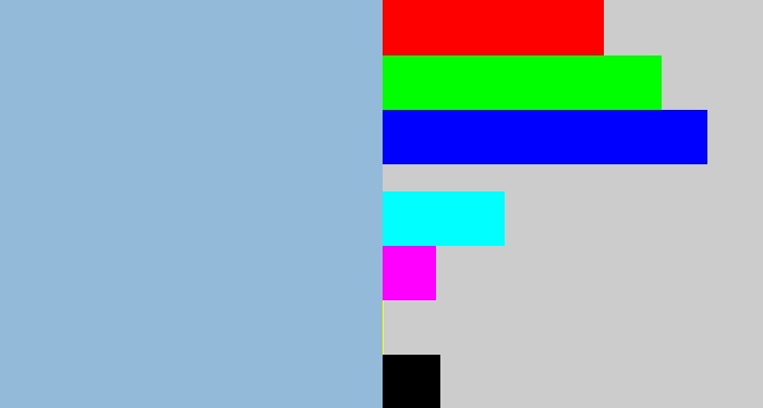 Hex color #93bbd9 - light grey blue