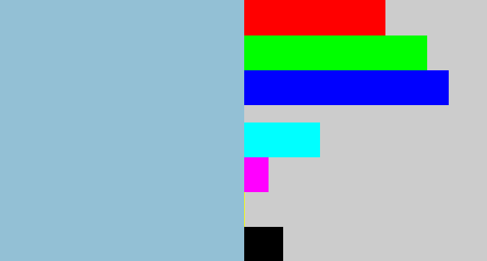 Hex color #93c0d5 - light grey blue