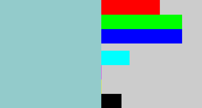 Hex color #93cbcb - light grey blue