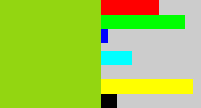 Hex color #93d611 - slime green