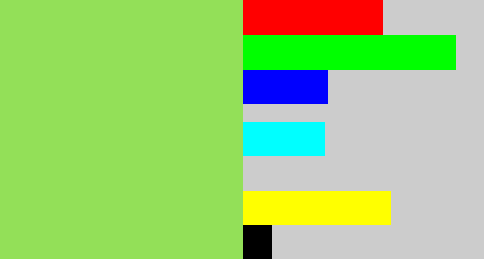 Hex color #93e058 - kiwi green