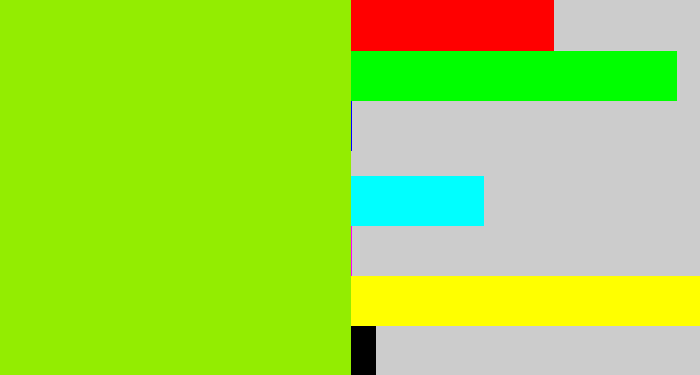 Hex color #93ed01 - acid green