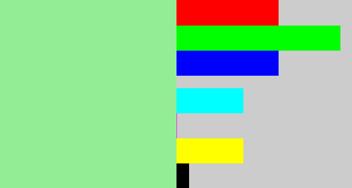Hex color #93ed94 - mint green